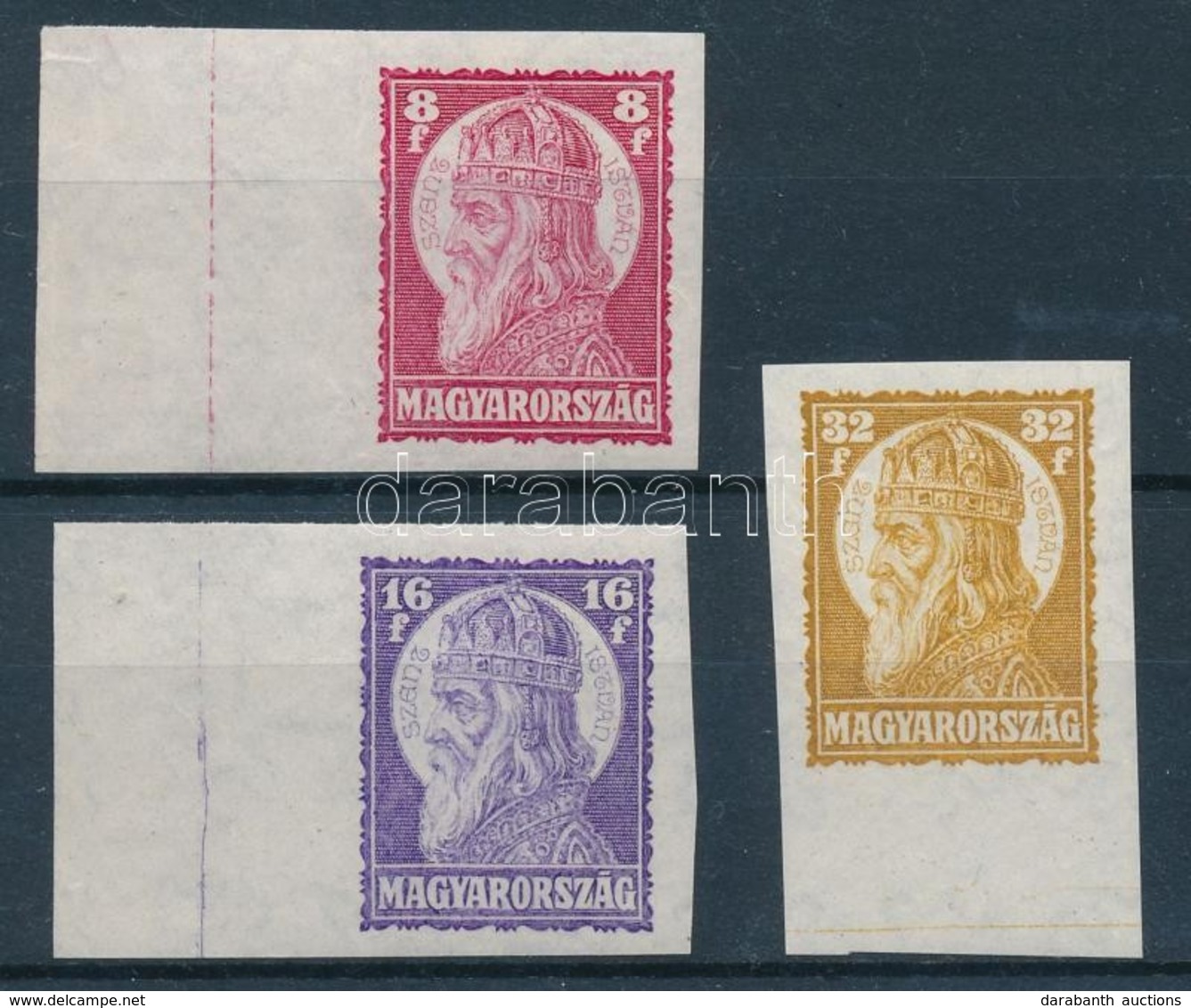 ** 1929 Szent István II. ívszéli Vágott Sor (40.000) / Mi 455-457 Imperforate Set - Autres & Non Classés