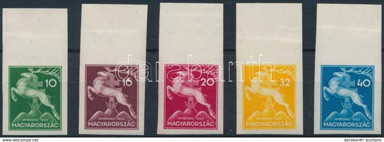 ** 1933 Cserkész ívszéli Vágott Sor, Szép Minőség (40.000) / Mi 511-515 Imperforate Margin Set - Other & Unclassified