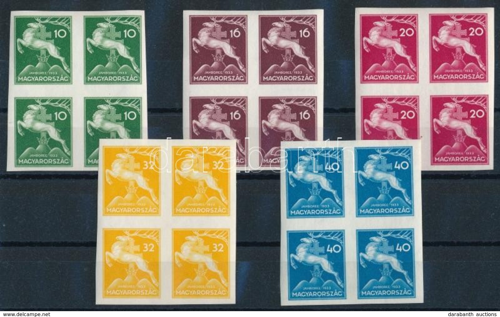 ** 1933 Cserkész Vágott Sor 4-es Tömbökben (160.000) / Mi 511-515 Imperforate Set In Blocks Of 4 - Autres & Non Classés