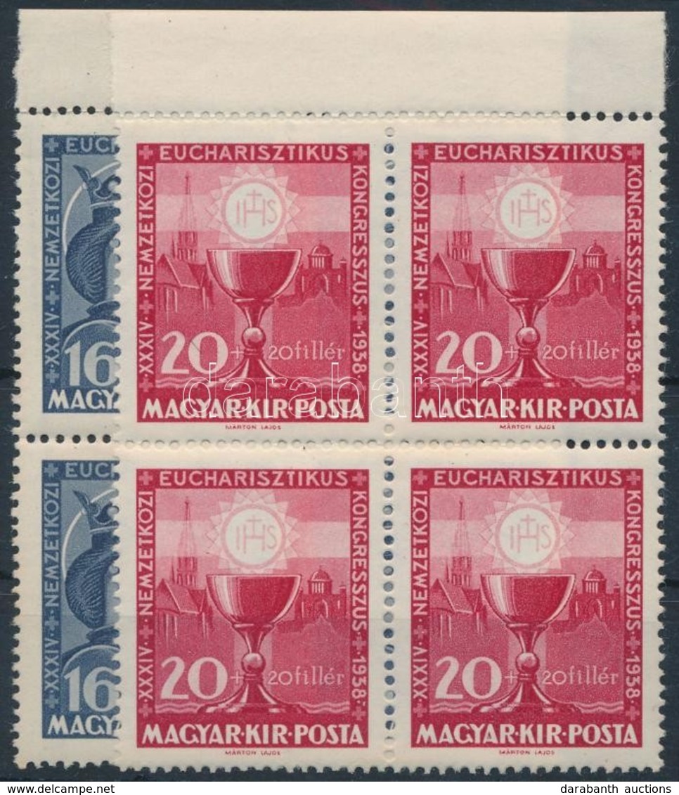 ** 1938 Eucharisztikus Sor ívszéli Négyestömbökben / Mi 571-572 Margin Blocks Of 4 - Other & Unclassified