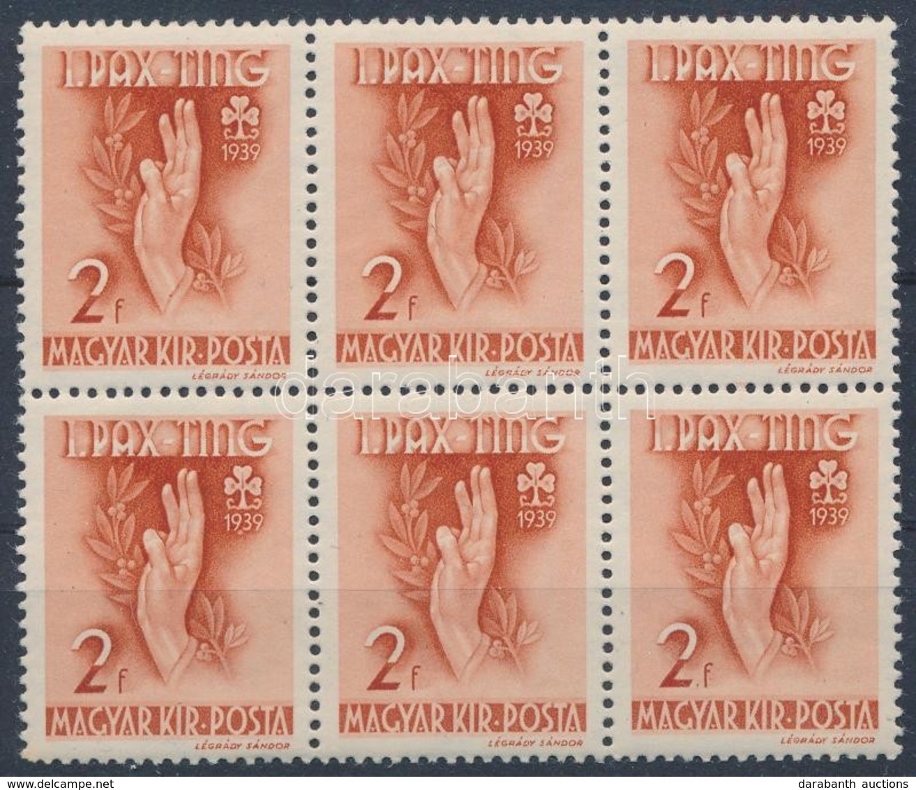 ** 1939 Pax-Ting 2f 6-os Tömb Tévnyomattal / Mi 612 Block Of 6, Plate Variety 19.39 - Autres & Non Classés