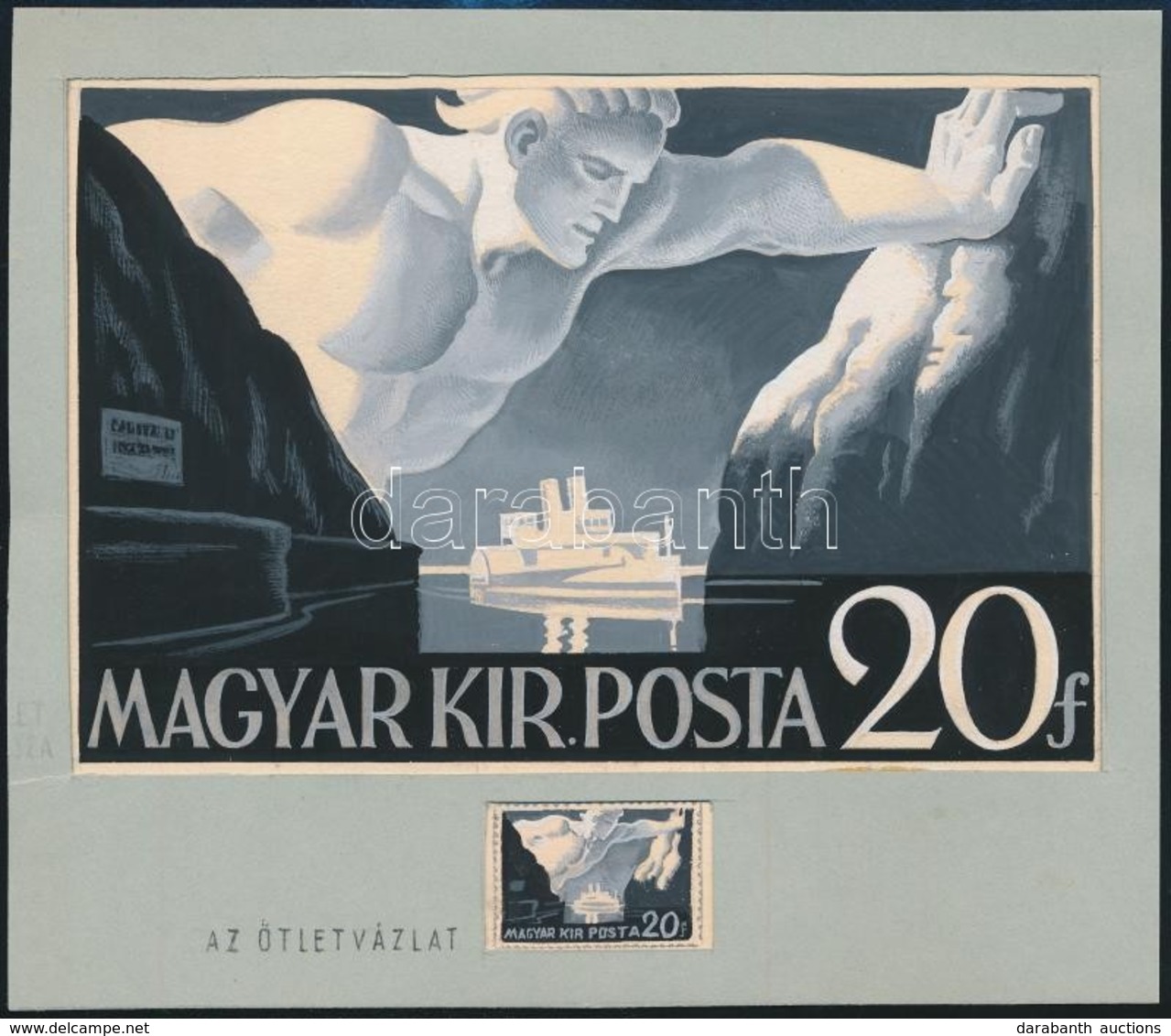 1941 Gróf Széchenyi István 20f, Gönczi Gebhardt Tibor   Eredeti, Bélyegméretű és 17 X 11 Cm Méretű Vázlata. Egyedi, Rend - Autres & Non Classés