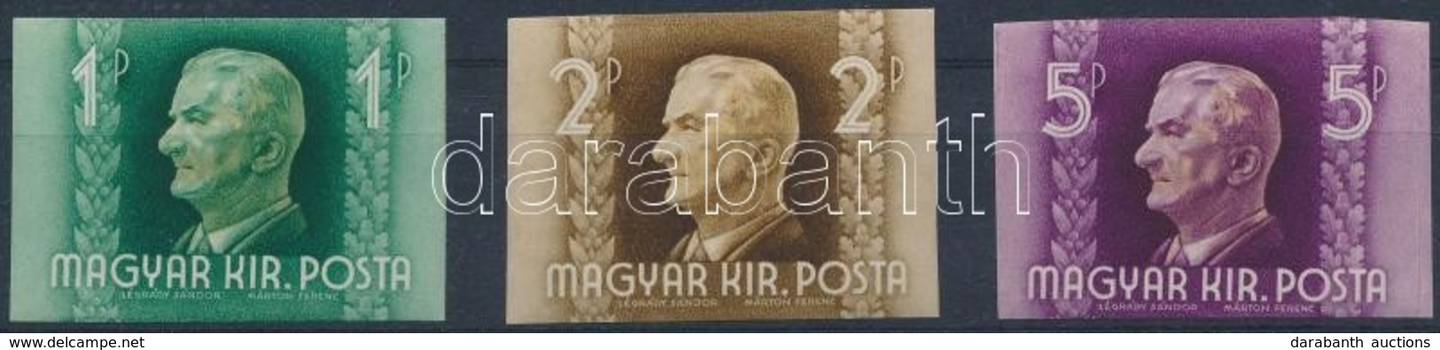 ** 1941 Kormányzói Arcképsor (II.) Vágott Sor (25.000) / Mi 657-659 Imperforate Set - Autres & Non Classés