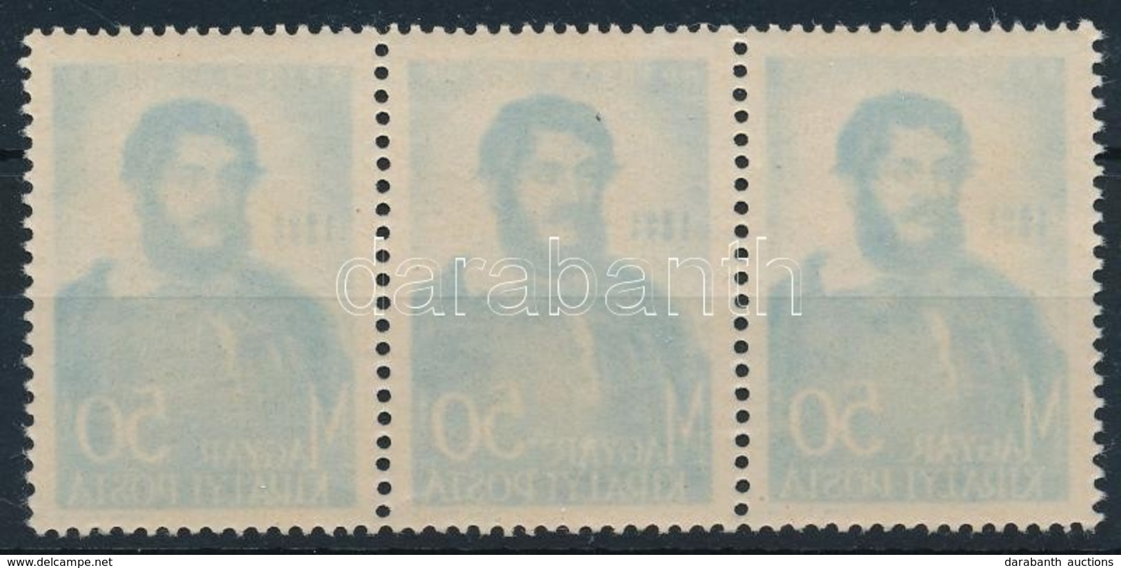 ** 1944 Kossuth 50f Hármascsík Gépszínátnyomattal / Mi 748 Stripe Of 3 With Machine Offset - Autres & Non Classés