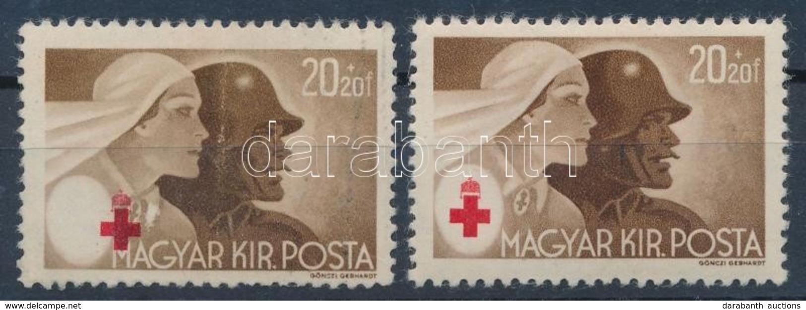 * 1944 Vöröskereszt 20f, A Vöröskereszt Embléma Erős Elcsúszásával / Mi 749 Shifted Red Colour (törött / Folded) - Other & Unclassified