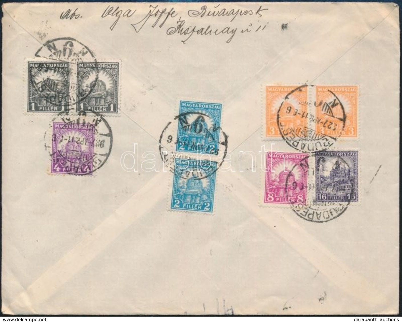 1927 Levél Stuttgartba 6 Színű, 9 Darabos Bérmentesítéssel / Cover To Stuttgart Franked With 9 Stamps (6 Different) - Autres & Non Classés