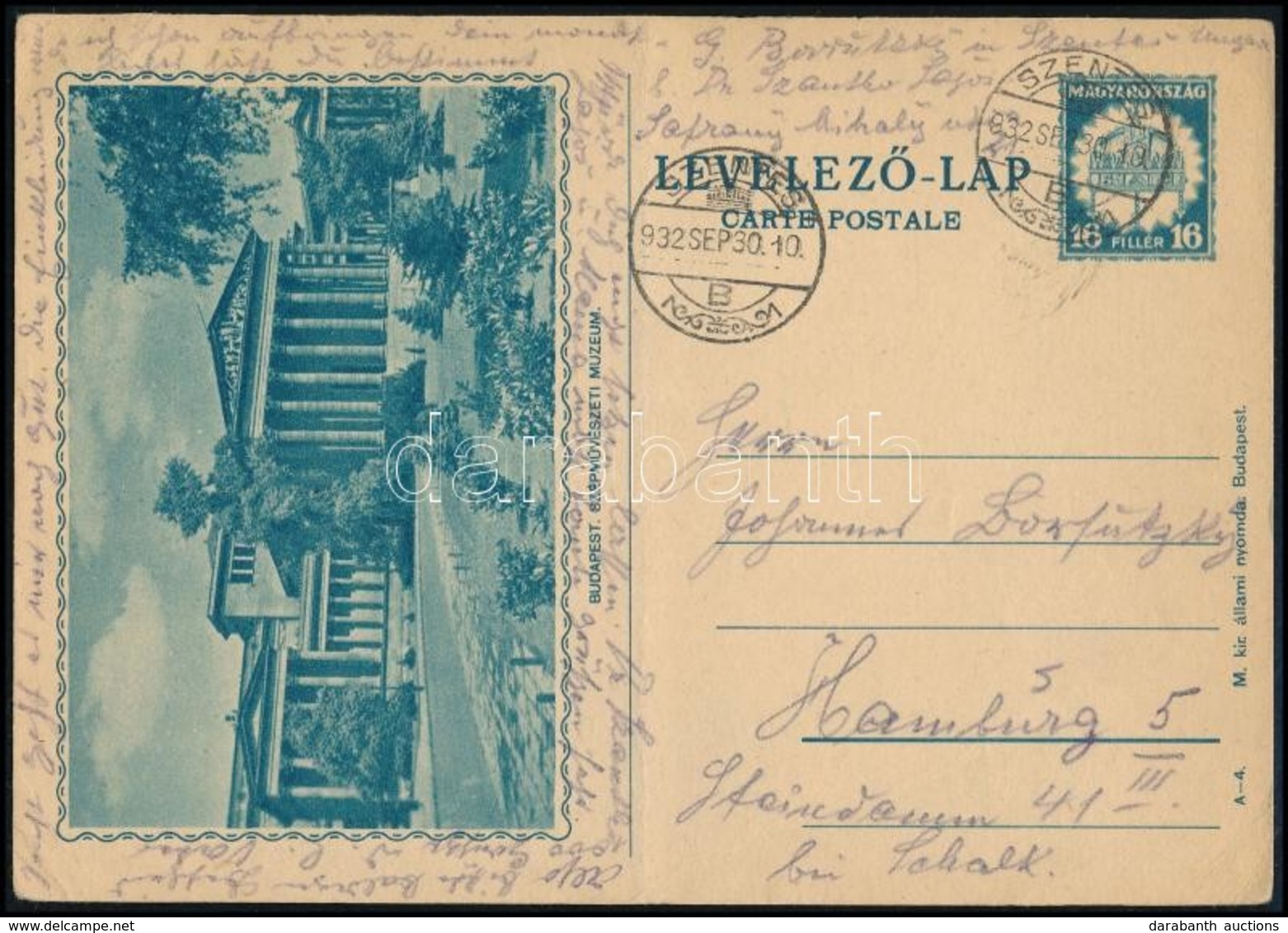 1932 16f Képes Díjjegyes Levelezőlap / PS-card To Hamburg - Autres & Non Classés