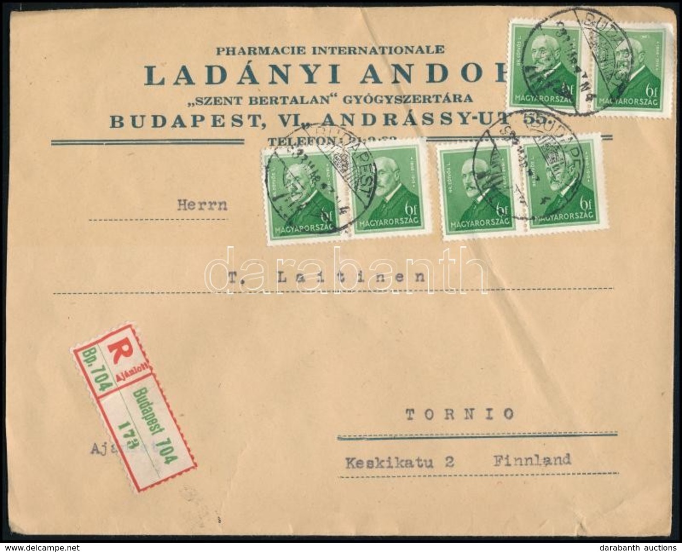 1933 Ajánlott Levél Finnországba / Registered Cover To Finland - Autres & Non Classés