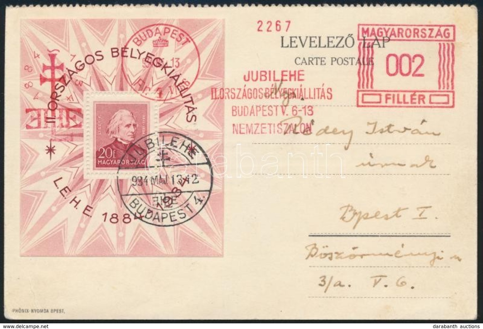 1934 LEHE Blokk Alkalmi Képeslapon / Mi Block 1 On Postcard With Stamp Exposition Special Cancellation - Autres & Non Classés