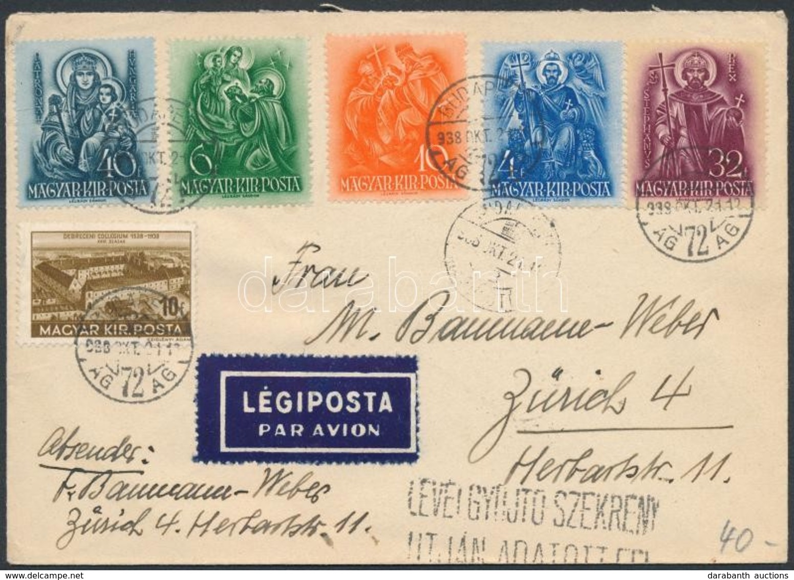 1938 Légi Levél Svájcba / Airmail Cover To Switzerland - Autres & Non Classés