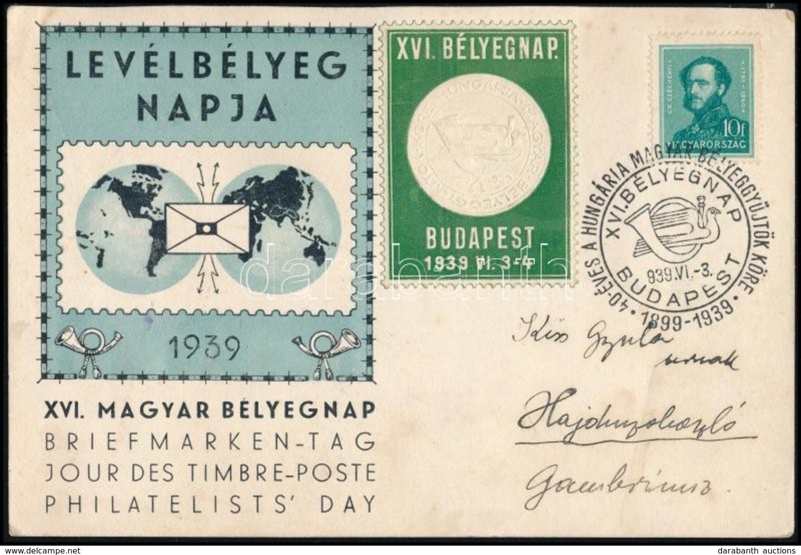 1939 XVI Bélyegnap Levélzáró Levelezőlapon / Label On Postcard - Autres & Non Classés