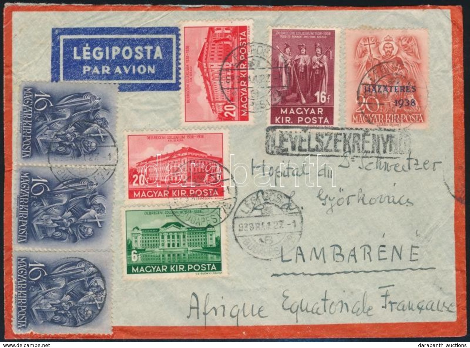 1939 Légi Levél 8 Bélyeges Bérmentesítéssel Francia Egyenlítői Afrikába, Ritka Levelezés! / Airmail Cover With 8 Stamps  - Autres & Non Classés