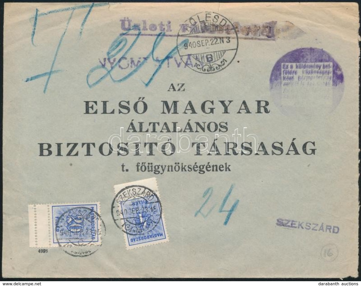 1940 Üzleti Válaszlevél Portózva / Business Reply Cover With Postage Due - Autres & Non Classés