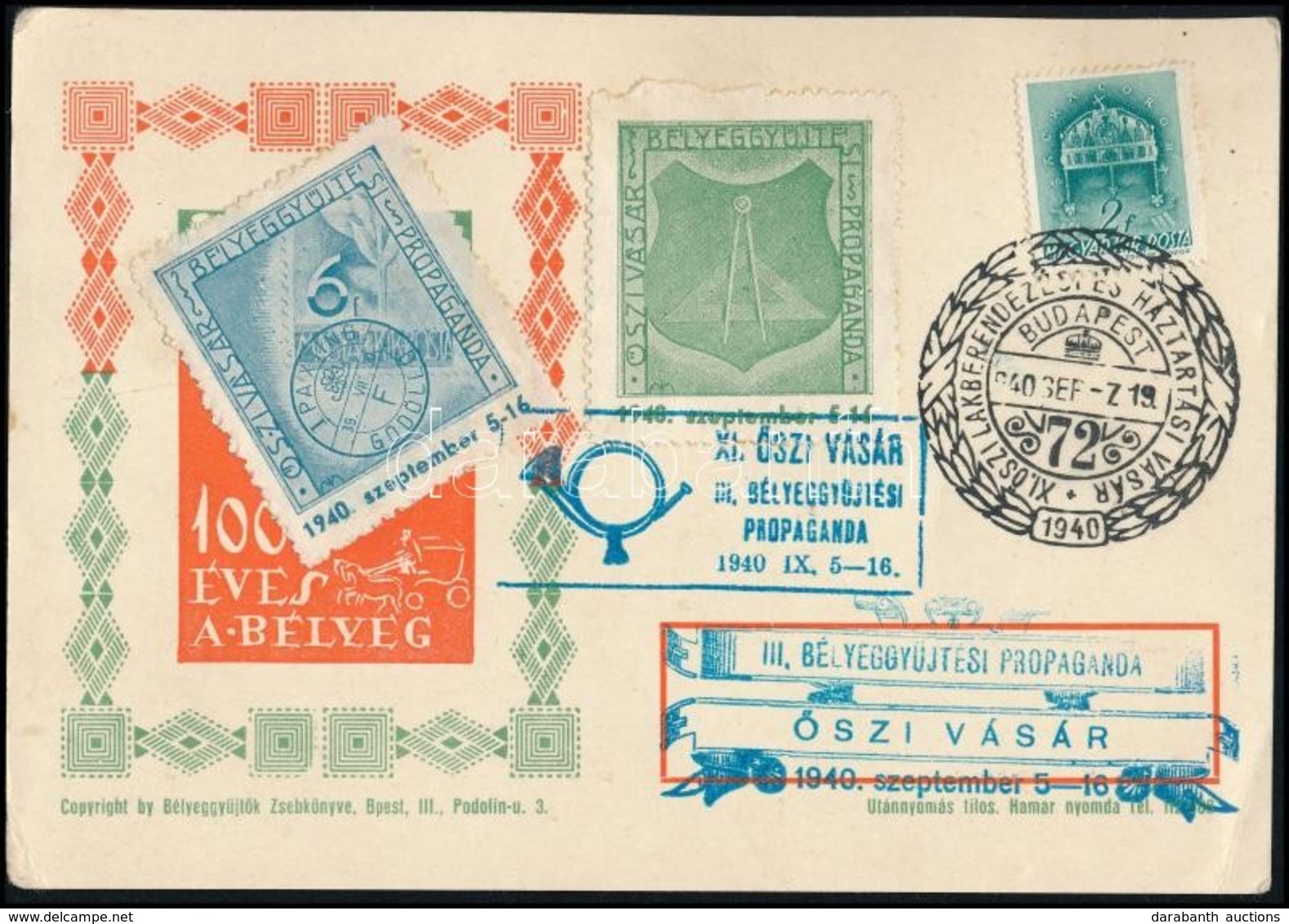 1940 Bélyeggyűjtési Propaganda Levélzáró Futott Levelezőlapon / Postcard With Label - Sonstige & Ohne Zuordnung