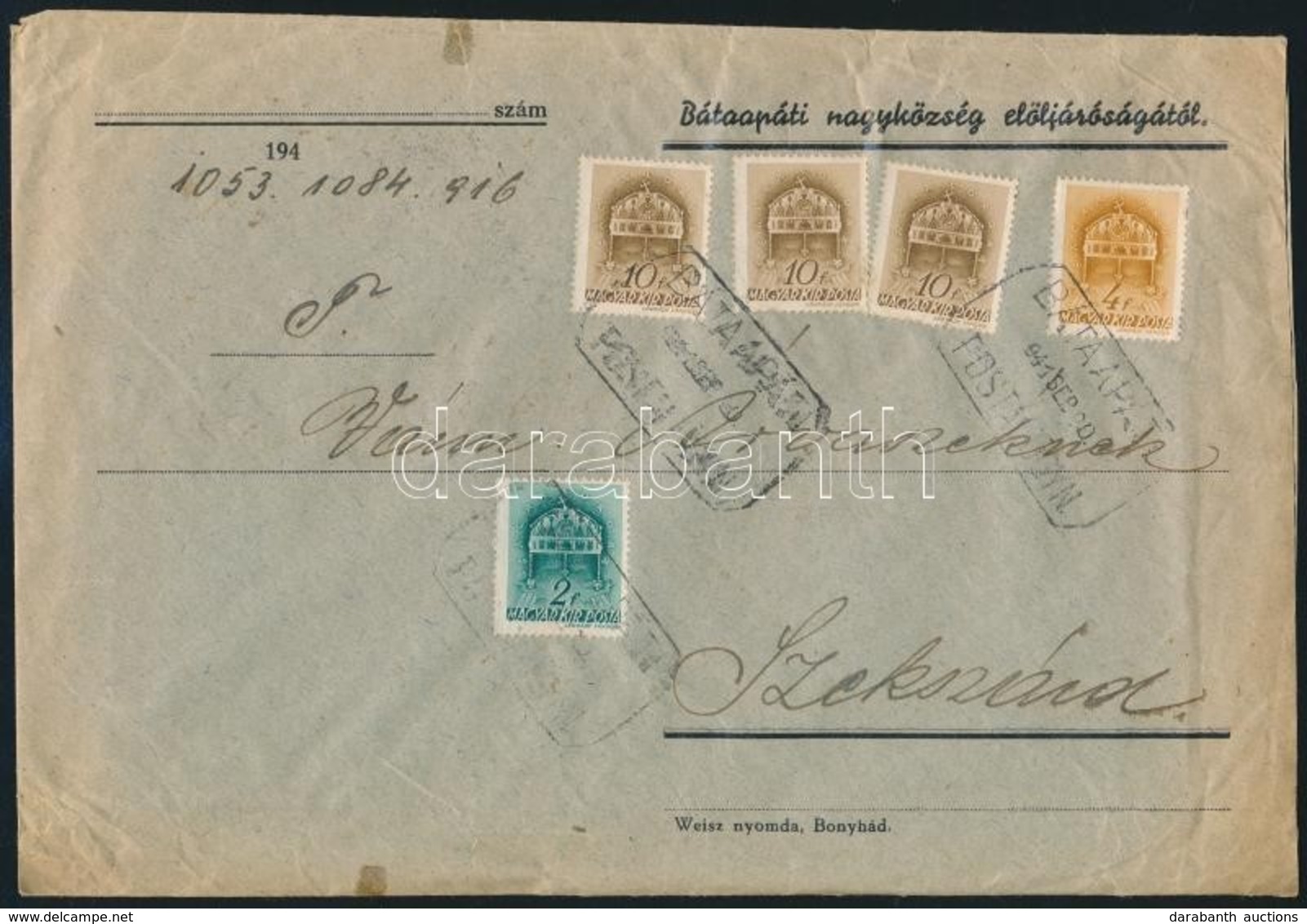 1941 Levél BÁTAAPÁTI Postaügynökségi Bélyegzéssel / Cover With Postal Agency Postmark - Sonstige & Ohne Zuordnung