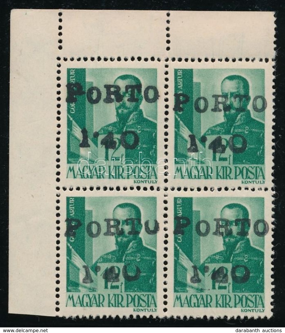 ** Abony 1945 1,40P/12f ívsarki Négyestömb, Az ívszélin Falc / Corner Block Of 4, Hinged In The Margin. Certificate: Vis - Other & Unclassified