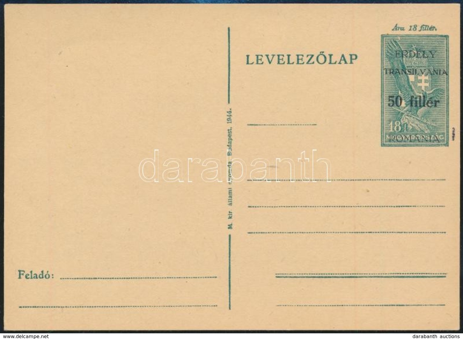 Székelyudvarhely 1944 Díjjegyes Levelezőlap, Használatlan (22.000) / Unused PS-card. Signed: Bodor - Autres & Non Classés