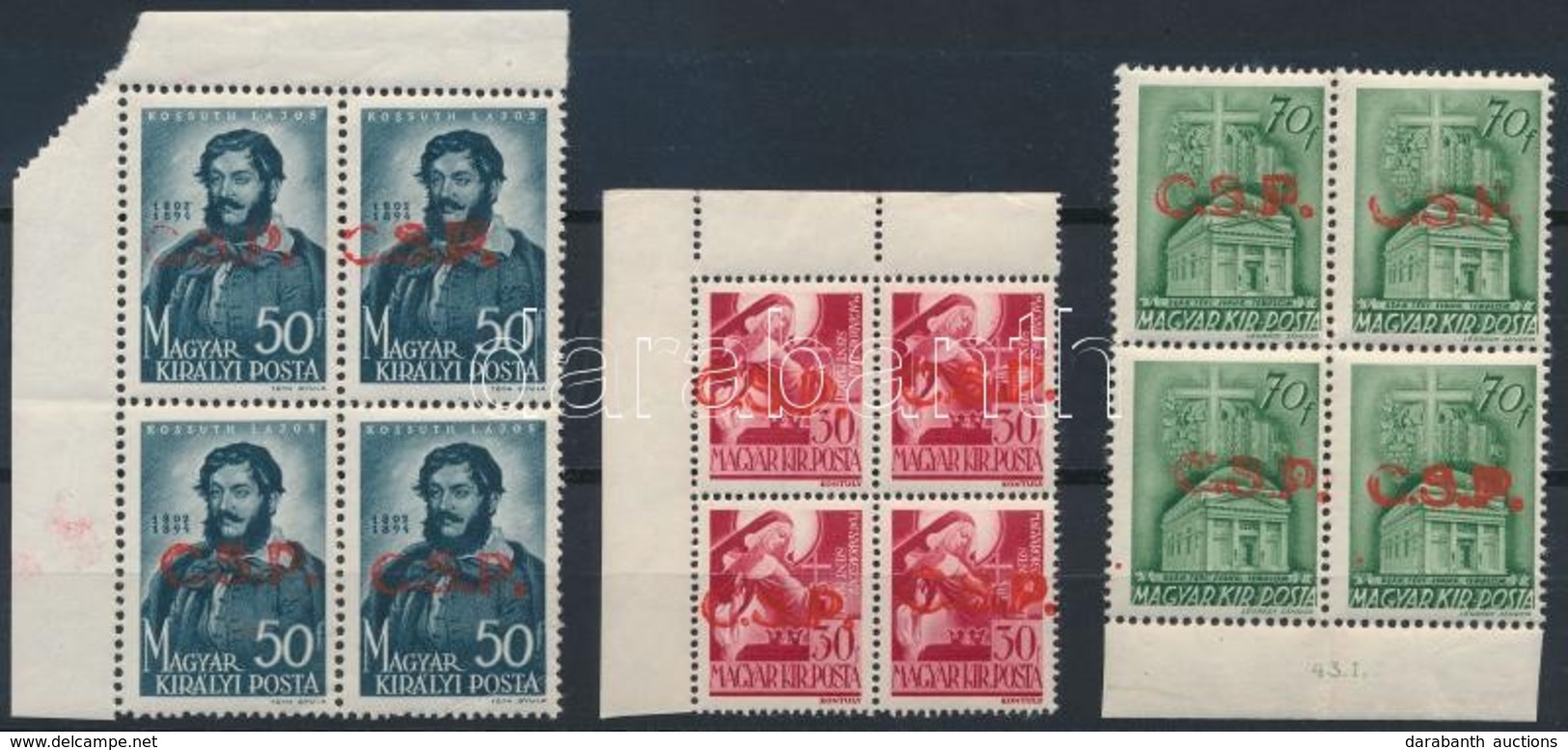 ** Rimaszombat I. 1945 3 Klf Négyestömb (28.800) / Blocks Of 4. Signed: Bodor - Autres & Non Classés