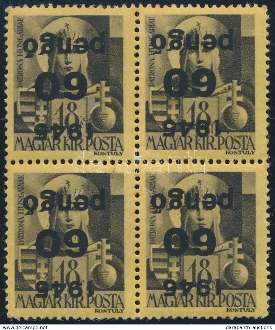 ** 1945 Kisegítő 60P/18f Négyestömb Fordított Felülnyomással (48.000) / Mi 818 Block Of 4 With Inverted Overprint - Sonstige & Ohne Zuordnung