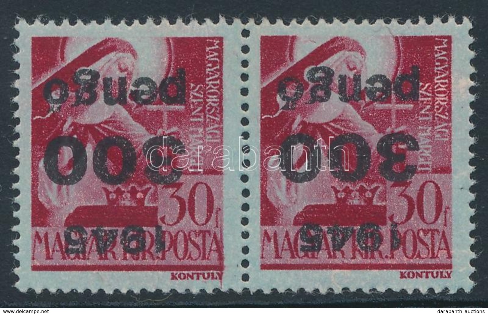 ** 1945 Kisegítő 300P/30f Pár Fordított Felülnyomással (40.000) / Mi 820 Pair With Inverted Overprint - Sonstige & Ohne Zuordnung