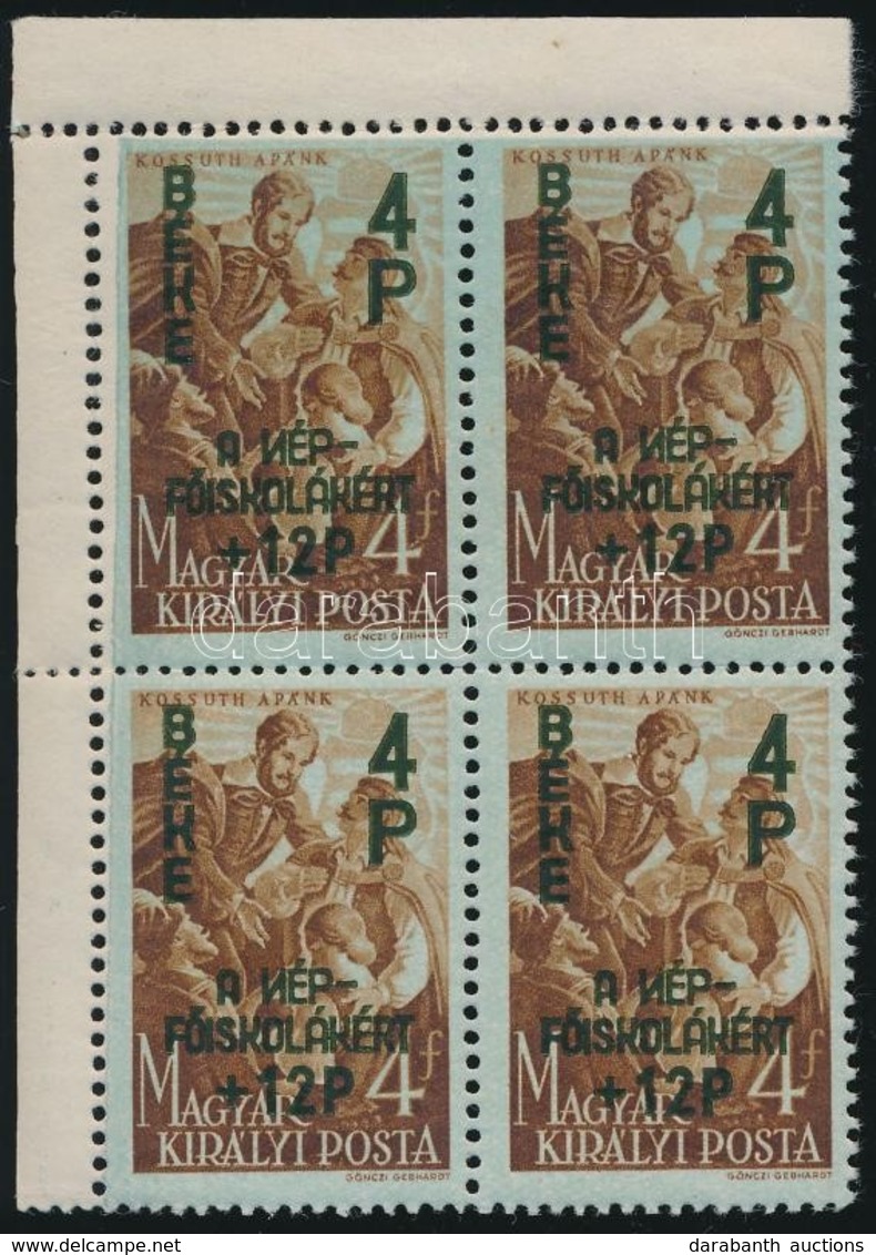 ** 1945 Béke I. 4+12P/4f Négyestömb, Mindegyik Az N Betű Tükörnyomatával (24.000) / Mi 775 Block Of 4 With Plate Variety - Sonstige & Ohne Zuordnung