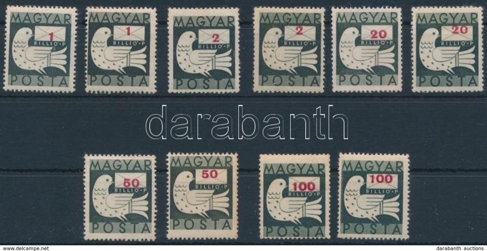 ** (*) 1946 Billiós 10 Db Bélyeg Elcsúszott értékszámokkal / 10 Stamps With Shifted Numerals - Autres & Non Classés