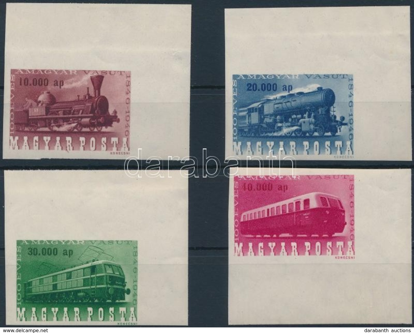 ** 1946 Vasútjubileum ívsarki Vágott Sor (180.000) / Mi 943-946 Imperforate Corner Set - Autres & Non Classés