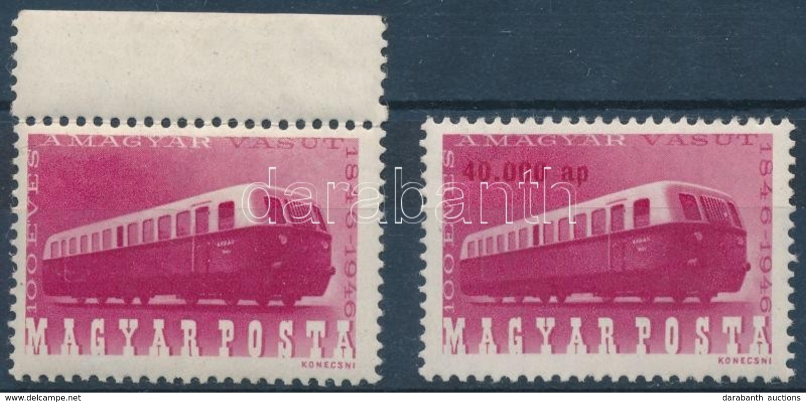 ** 1946 Vasútjubileum 40.000 Ap  Postatiszta ívszéli Bélyeg Luxus Minőségben, értékszám Nélkül. Ritka Tévnyomat, Az Egyi - Autres & Non Classés