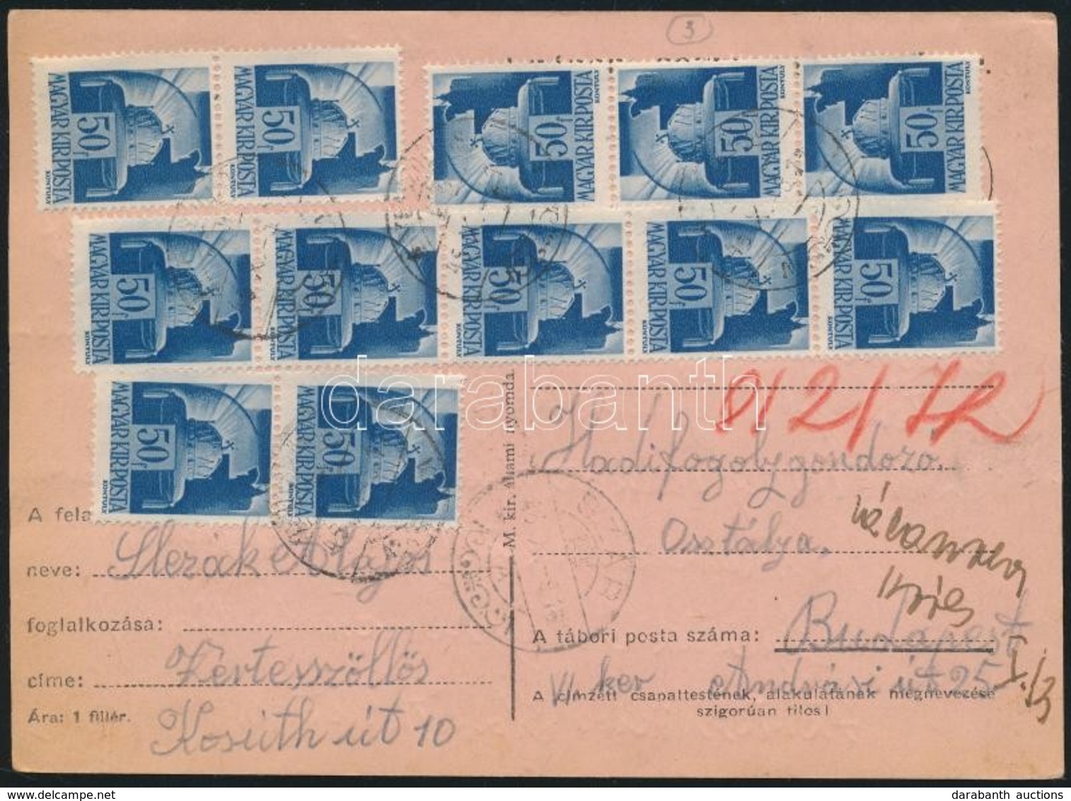 1945 (3. Díjszabás) Távolsági Levelezőlap Hadvezérek 12x50f Bérmentesítéssel / Domestic Postcard - Autres & Non Classés