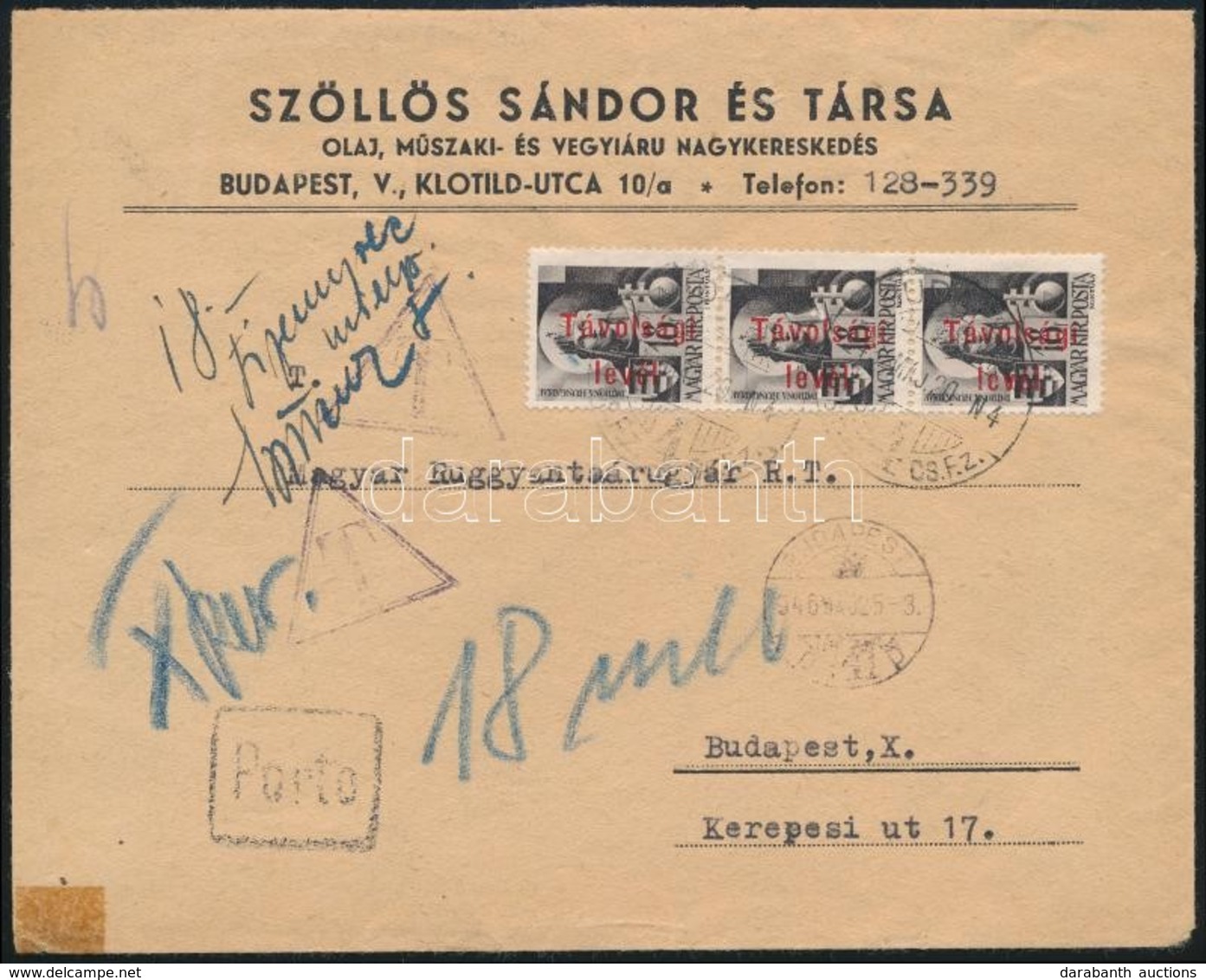 1946 (16. Díjszabás) Helyi Ajánlott Levél 18 Milló Pengő Készpénz Portóval / Local Registered Cover With Cash Postage Du - Sonstige & Ohne Zuordnung