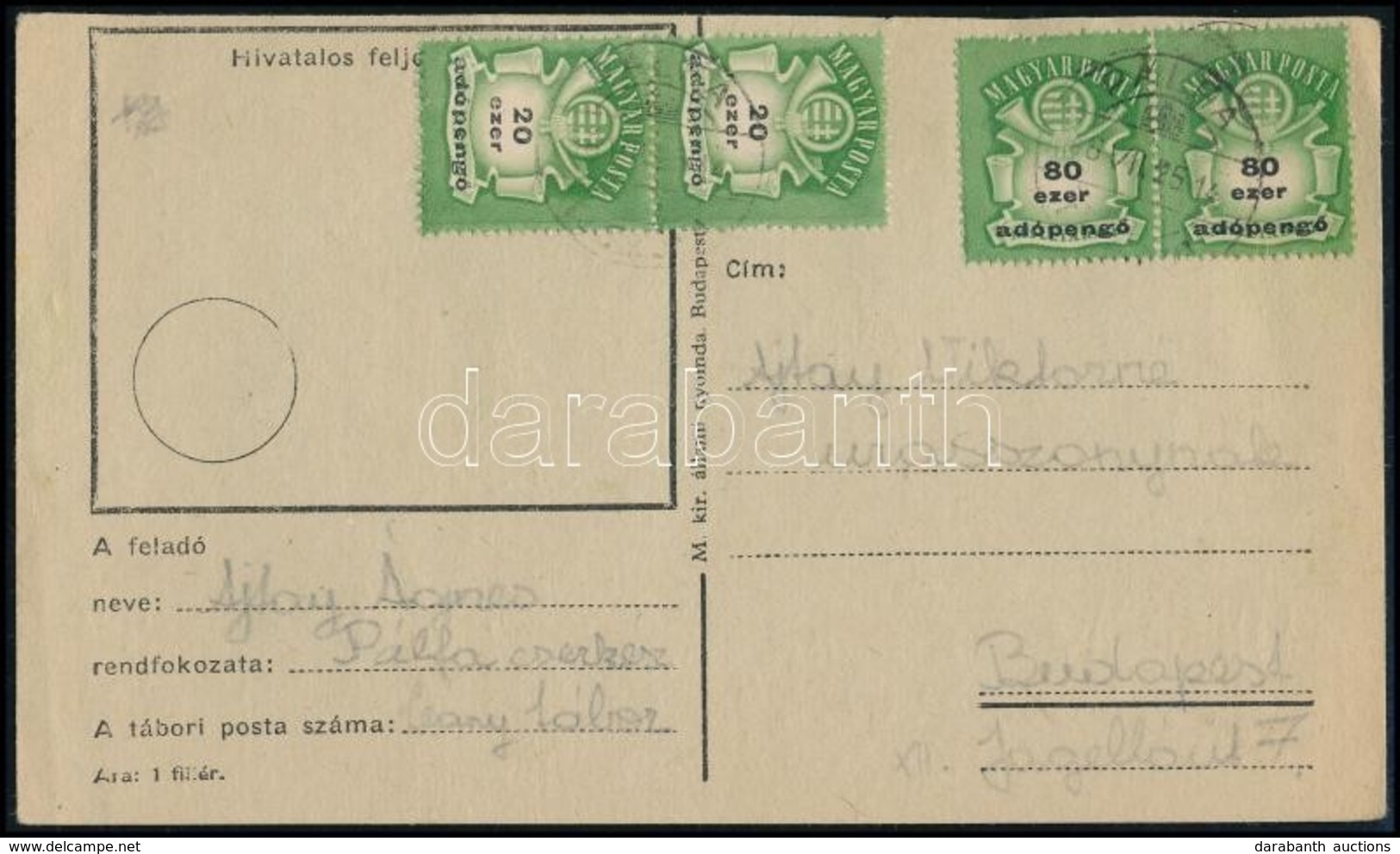 1946 (27. Díjszabás) Levelezőlap 200 Ap Bérmentesítéssel / Domestic Postcard 'PÁLFA' - Sonstige & Ohne Zuordnung