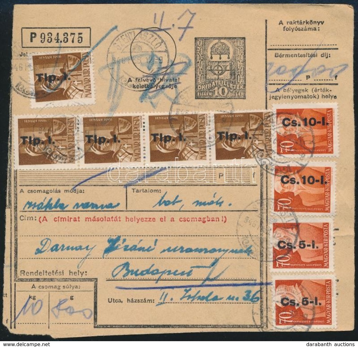 1946 Csomagszállító 9 Bélyeggel Bérmentesítve / Parcel Card - Sonstige & Ohne Zuordnung