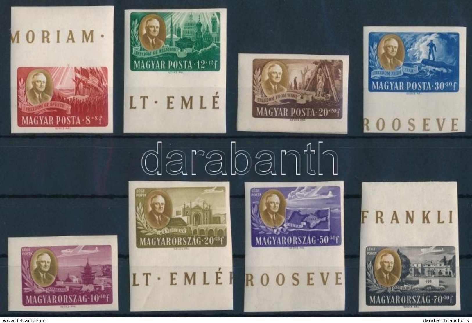 ** 1947 Roosevelt ívszéli Vágott Sor (35.000) / Mi 985-992 Imperforate Margin Set - Autres & Non Classés