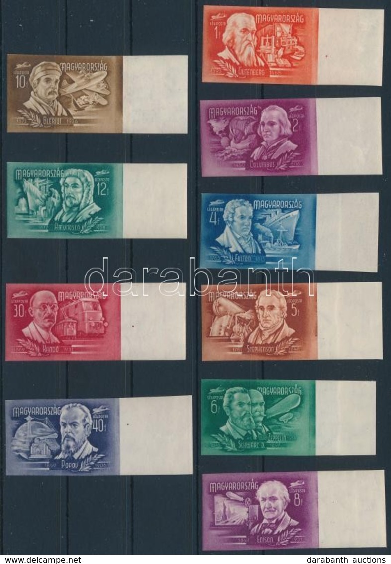 ** 1948 Feltalálók - Felfedezők ívszéli Vágott Sor (22.000) / Mi 1011-1020 Imperforate Margin Set (ránc Az 1f ívszélen é - Autres & Non Classés