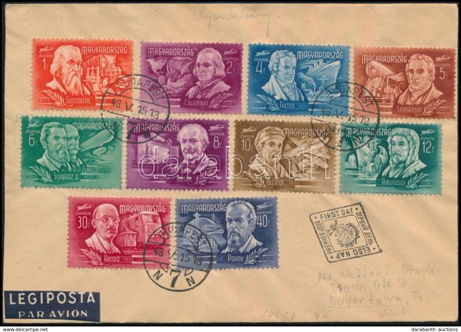 1948 Feltalálók-felfedezők Sor Légi FDC-n / Mi 1011-1020 On Airmail FDC - Other & Unclassified