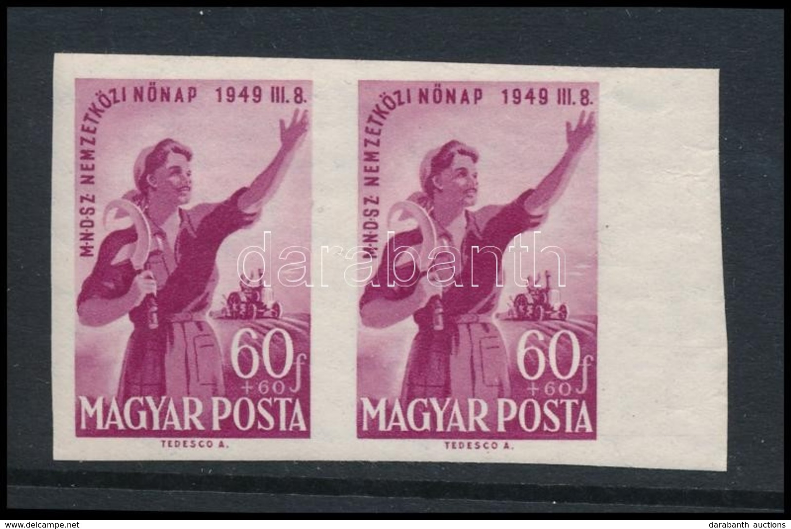 ** 1949 Nőnap I. ívszéli Vágott Pár (20.000) / Mi 1036 Imperforate Margin Pair - Other & Unclassified