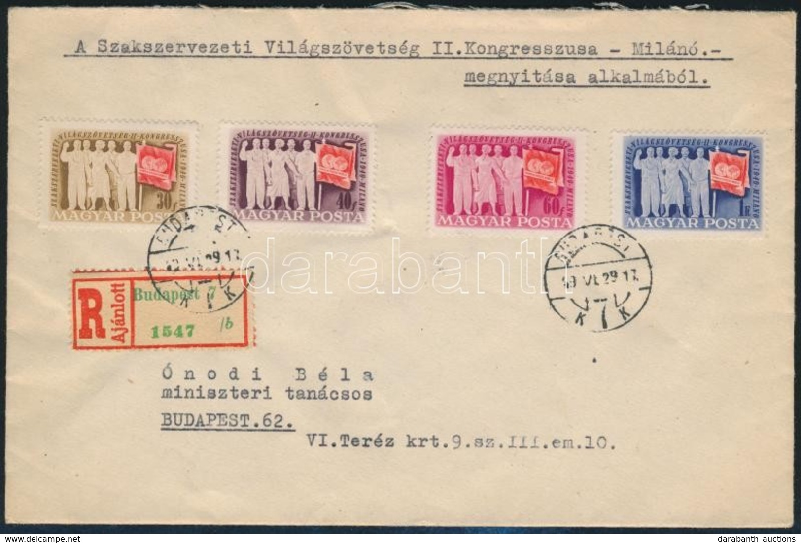 1949 Szakszervezet Sor Ajánlott FDC-n / Mi 1041-1044 On Registered FDC - Autres & Non Classés