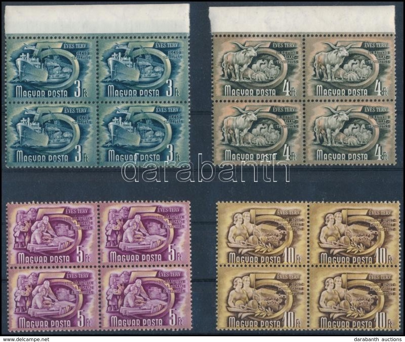 ** 1950 Ötéves Terv I Sor Luxus Négyes Tömbökben (128.000++) / Mi 1069-1082 Top Quality Blocks Of 4 - Other & Unclassified