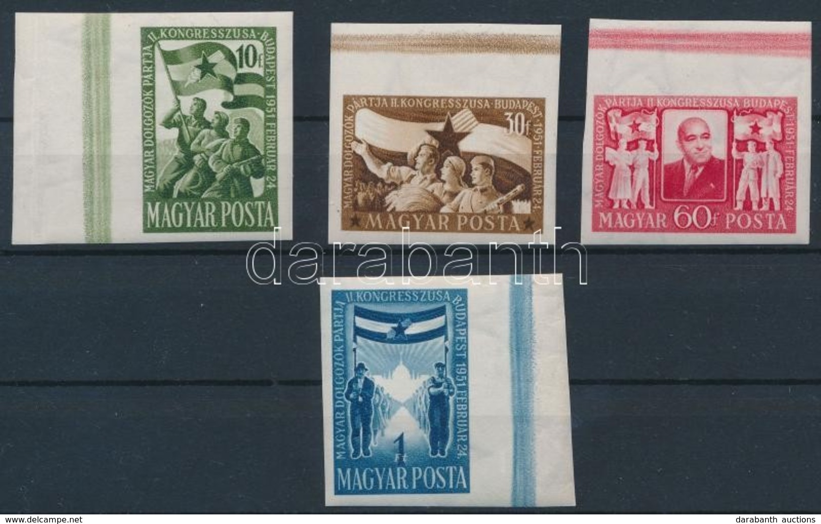 ** 1951 MDP Kongresszus (I.) ívszéli Vágott Sor (12.000) / Mi 1146-1149 Imperforate Margin Set - Autres & Non Classés