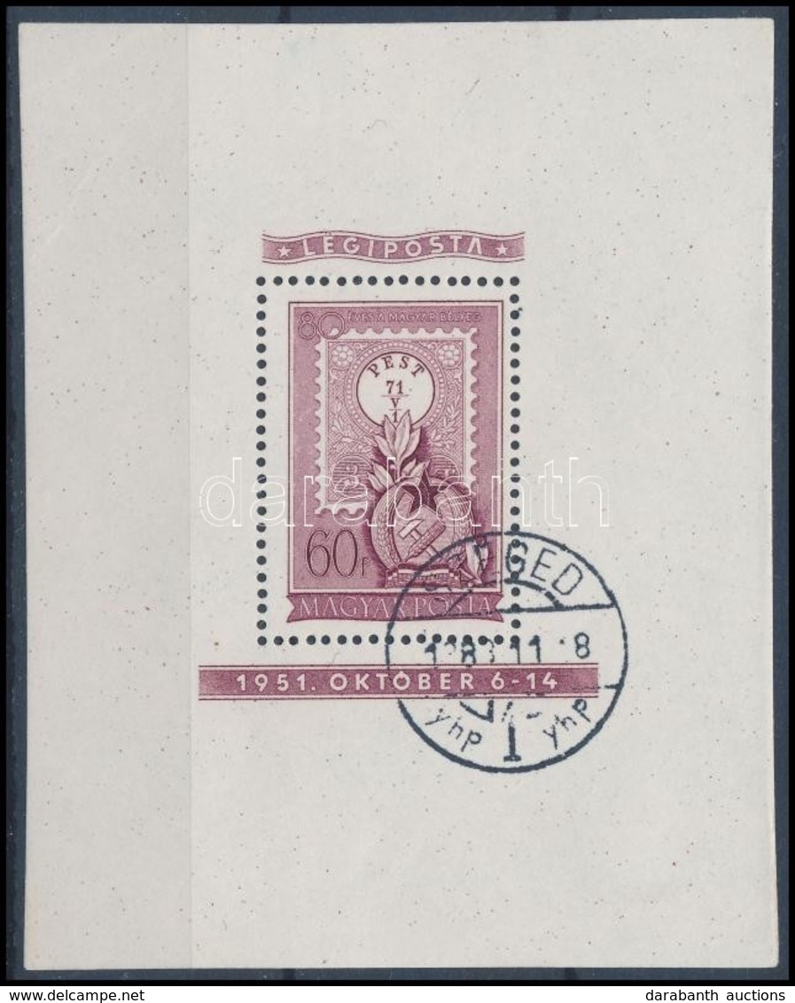 O 1951 80 éves A Magyar Bélyeg Lila Blokk (375.000) / Mi Block 20 Lilac Perforated - Autres & Non Classés