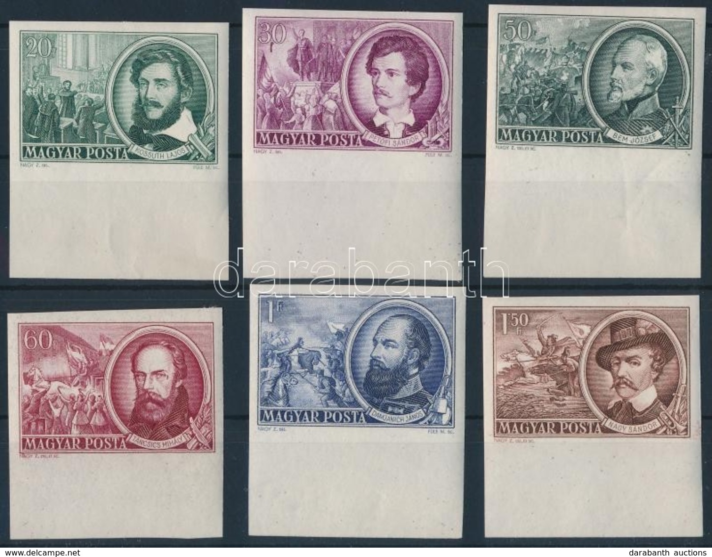 ** 1952 1848-as Szabadságharcosok ívszéli Vágott Sor (8.000) / Mi 1224-12229 Imperforate Margin Set - Sonstige & Ohne Zuordnung