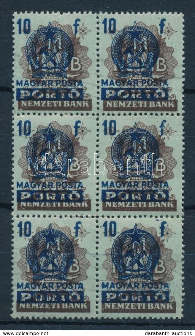 ** 1953 Kisegítő Portó 10f Hatostömb, Benne Folt A 'B' Betűnél / Mi Postage Due 189 Block Of 6 With Plate Variety - Autres & Non Classés