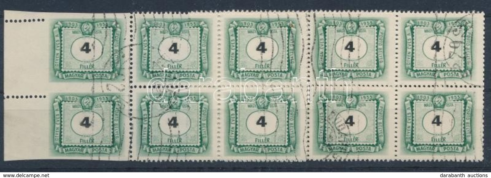 O 1953 Zöldportó 4f Tömbben, 2 érték Bal Oldalon Fogazatlan / Mi P 203, 2 Stamps Imperforate On The Left Side - Sonstige & Ohne Zuordnung