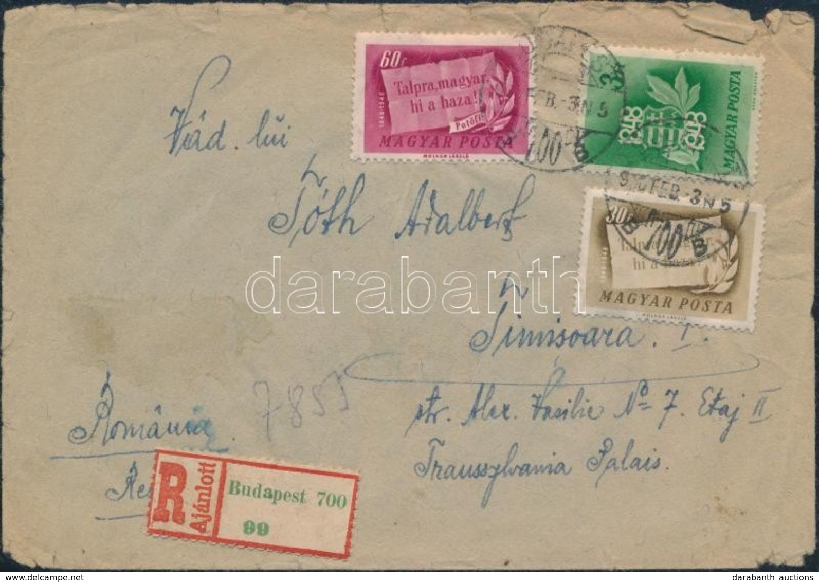 1947 Külföldre Küldött Ajánlott Levél Centenárium Bérmentesítéssel / Registered Cover To Romania - Sonstige & Ohne Zuordnung
