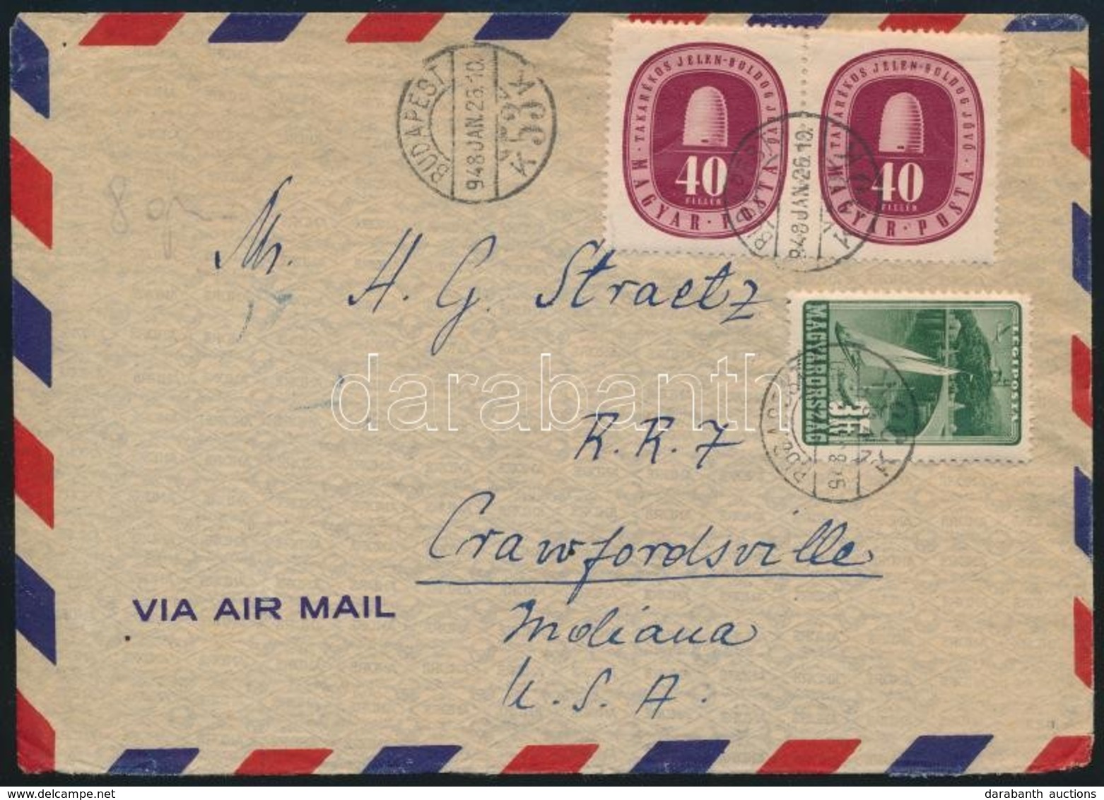 1948 Légi Levél 3,80Ft Bérmentesítéssel Az Egyesült Államokba / Airmail Cover To The USA - Autres & Non Classés