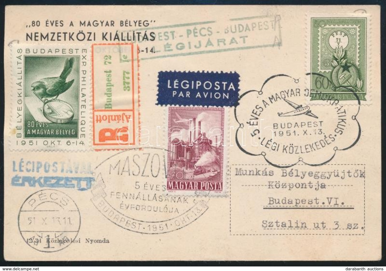 1951 Nemzetközi Bélyegkiállítás Légi Ajánlott Levelezőlap / Airmail Registered Postcard - Sonstige & Ohne Zuordnung