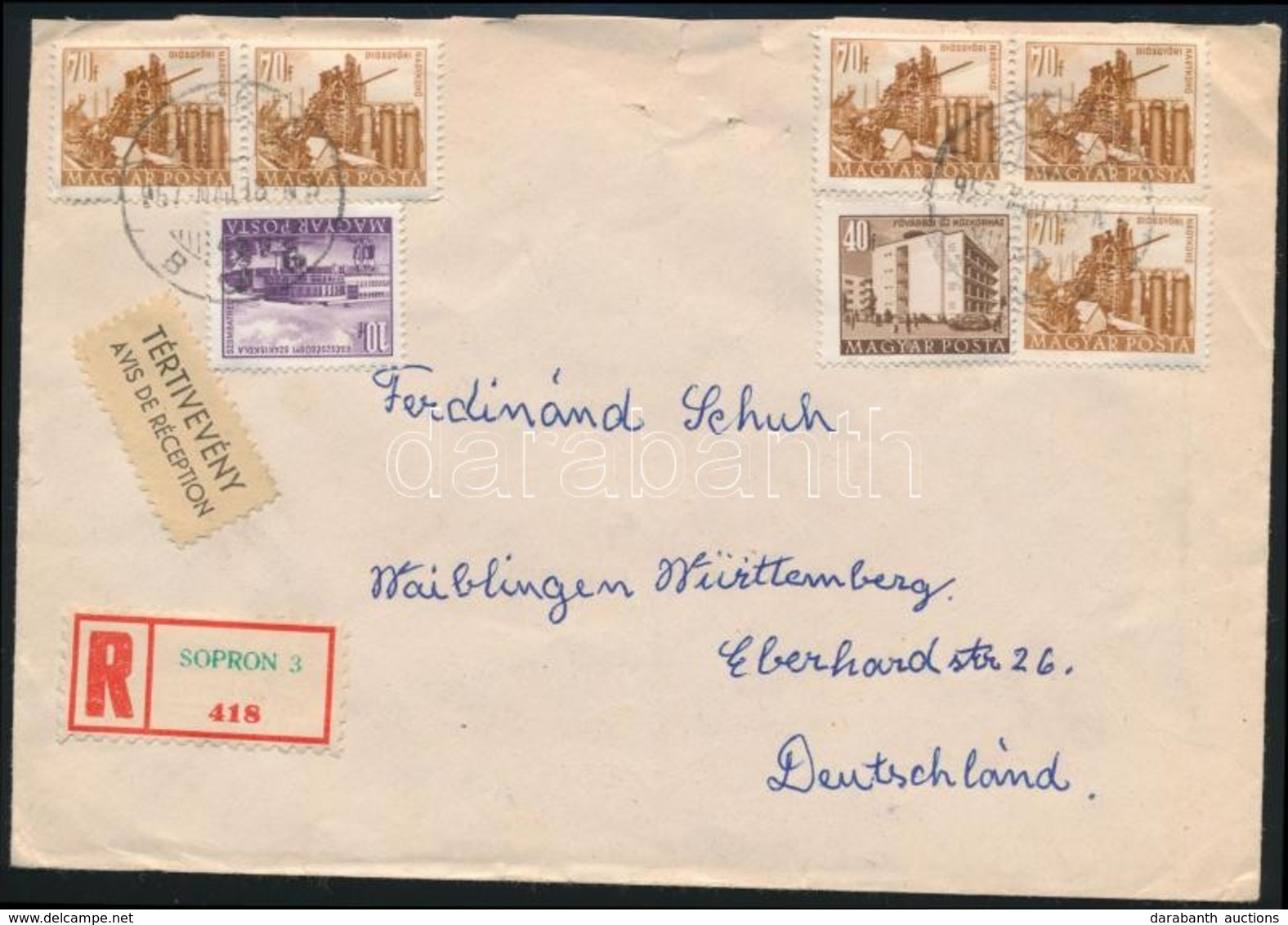 1957 Ajánlott Tértivevényes Levél Németországba / Registered  Cover With Recorded Delivery To Germany - Autres & Non Classés