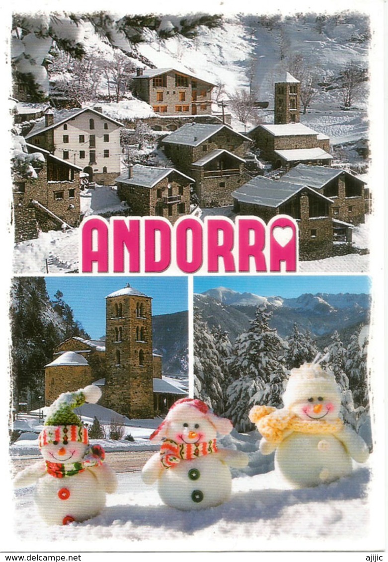 Andorra In Winter. Postcard Franked With Spanish Andorran Stamps + Andorra La Vella Postmark. - Andorre