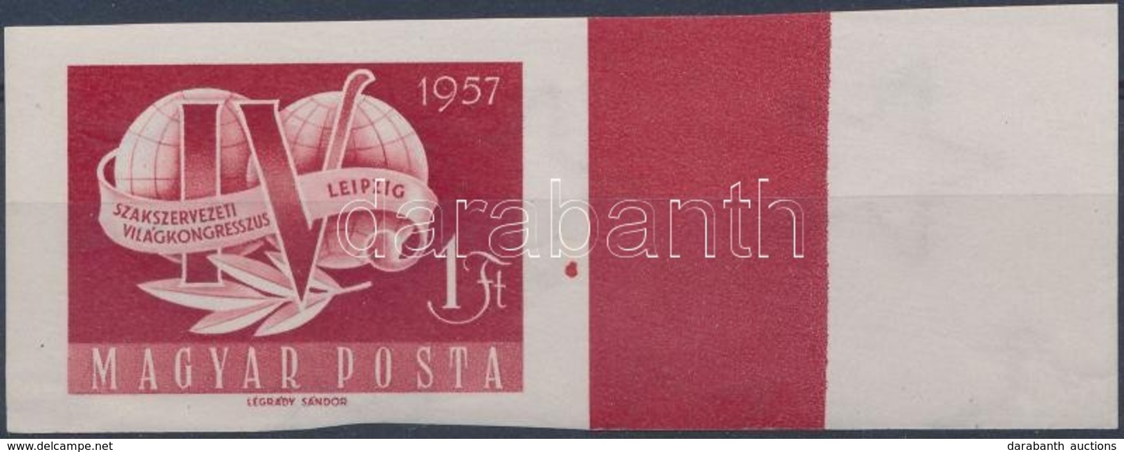** 1957 Szakszervezet (V.) ívszéli Vágott Bélyeg Piros Festékcsíkkal / Mi 1500 Imperforate Margin Stamp With Red Paint S - Autres & Non Classés