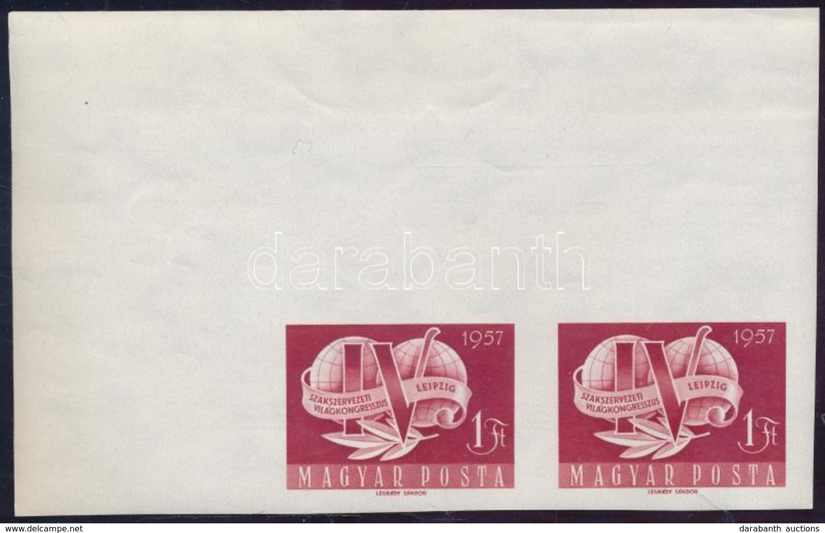 ** 1957 Szakszervezet V. Vágott Pár óriási ívsarokkal (10.000++) / Mi 1500 Imperforate Corner Pair - Autres & Non Classés